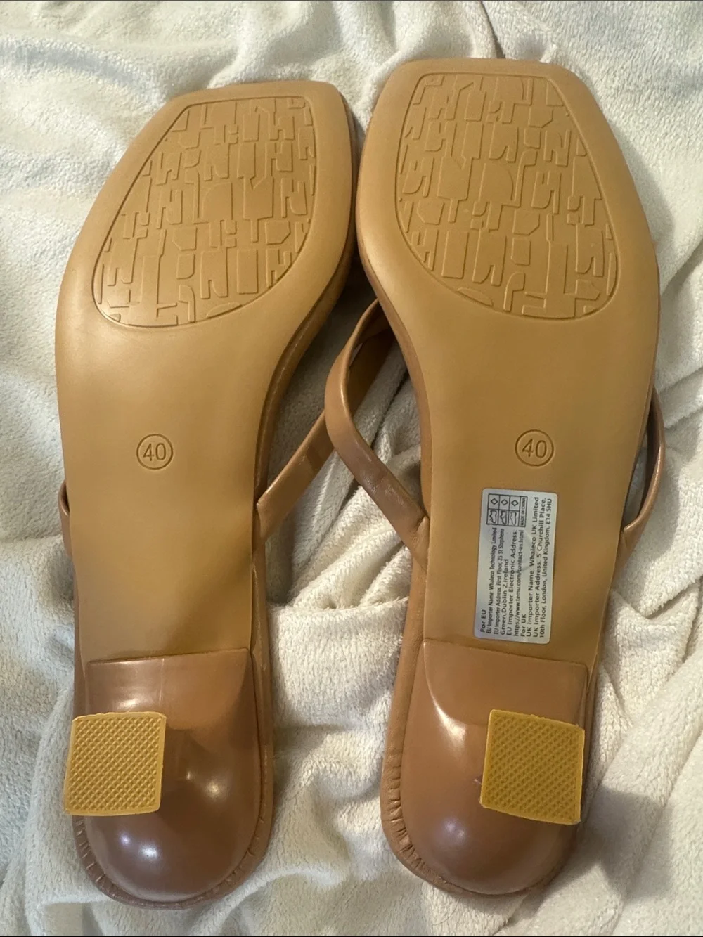 Women's Tan Mid-Heel Thong Sandals